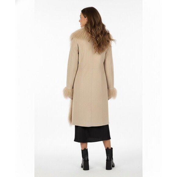 Vtg Y2K Raffaelo Beige Leather Penny Lane Afghan Shearling Coat | Cottagecore XL - Picture 6 of 9